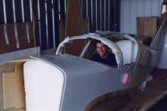 Fuselage set up for long term storage. Packaging used during shipping was utilized to hold the shape with as little stress as possible. Rudders were very lightly held together with bungie chords.