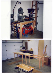 Builders manuals were received in October 1998. We began work on horizontal stabilizer jig. Radial saw was nice, but the compound mitre saw, compressor and nailgun earned a permanent place in our heart on first day. Real time savers!