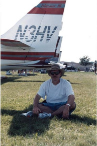 Another Oshkosh 1999 photo, this is me finding shade under some dudes Glasair III.