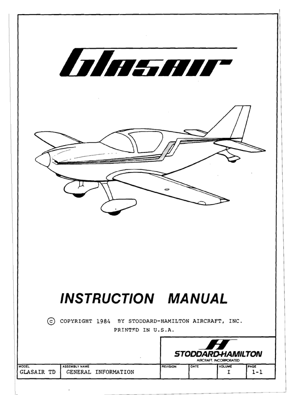 Glasair I TD-FT Construction Manual - Glasair Aircraft Owners Association