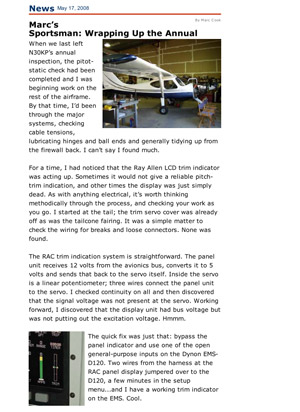 Kitplanes – Marc’s Sportsman Wrapping Up the Annual 0508