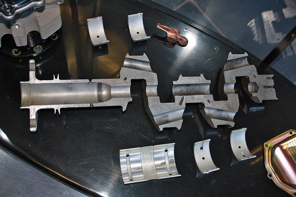 A crankshaft cutaway greets visitors at the Superior Air Parts facility in Texas.