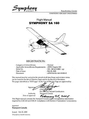 Symphony SA 160 Flight Manual (POH)