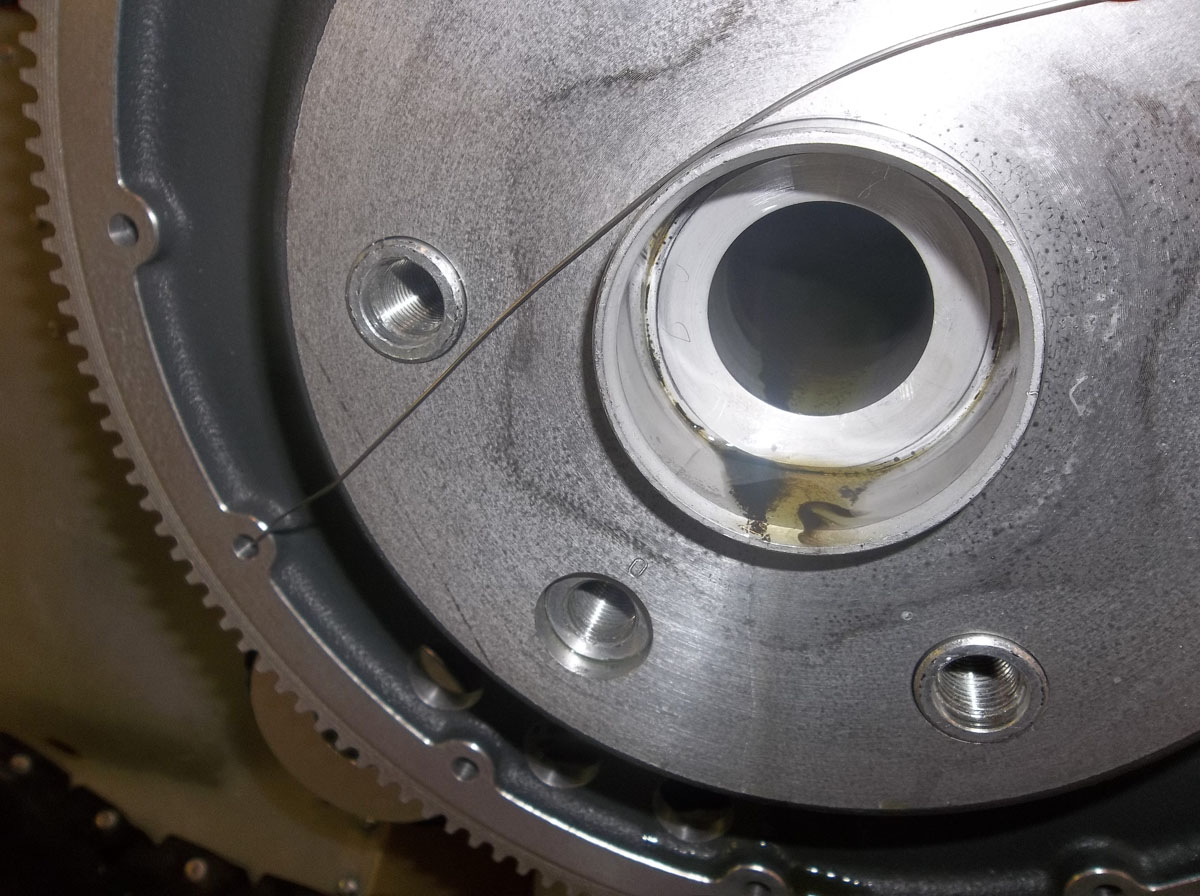 Normal engine sludge traces can be seen on the inside of the hollow crankshaft.
