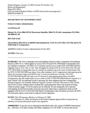 OMF Symphony-FAA Airworthiness Directive-Garmin transponders