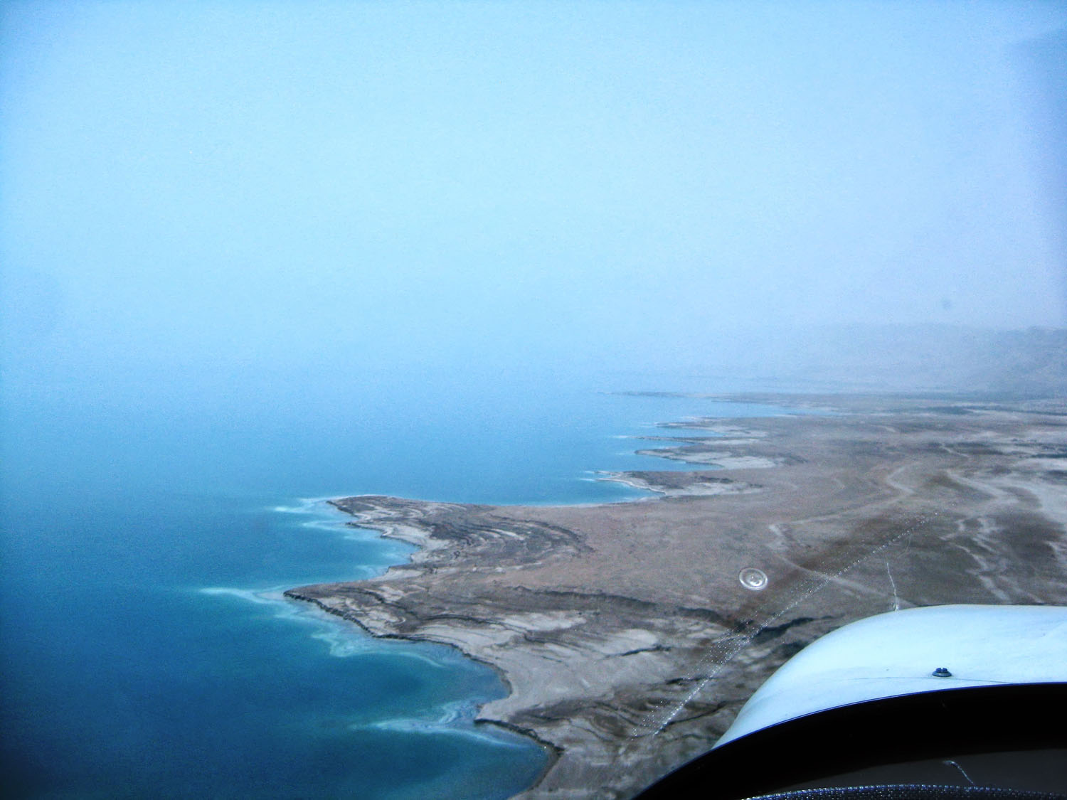 Flying along the west coast of the Dead Sea.