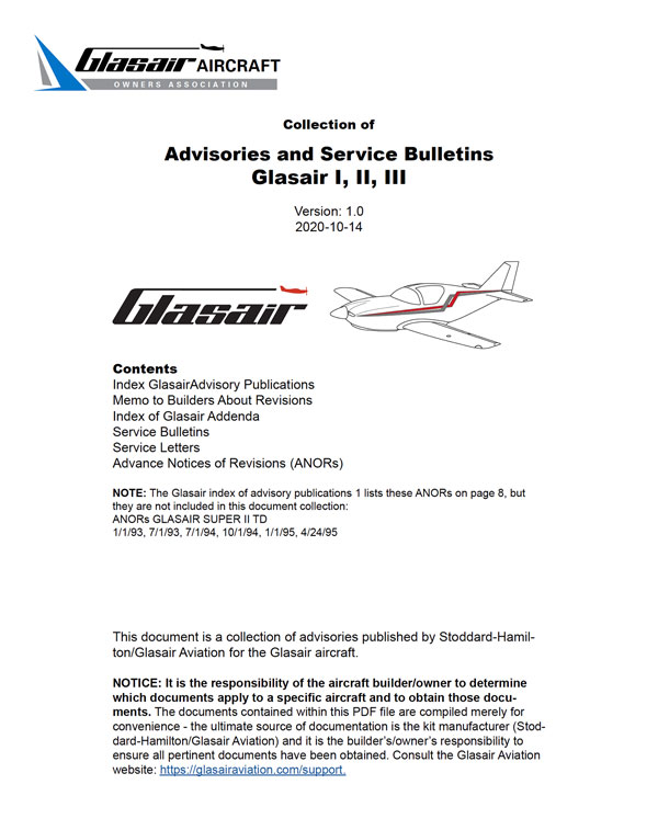 Collection of Advisories and Service Bulletins for Glasair I, II, III