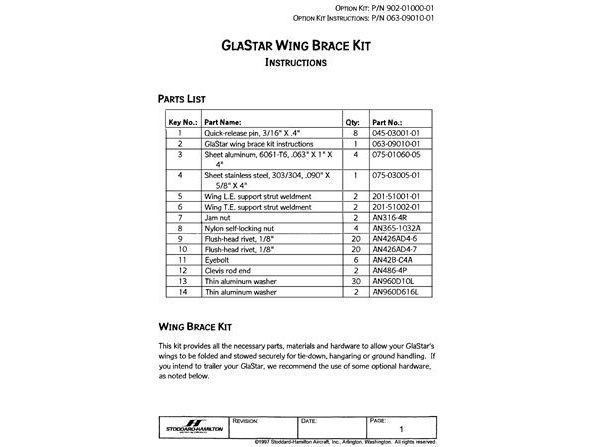 063-09010-01 GlaStar Wing Brace Kit Instructions