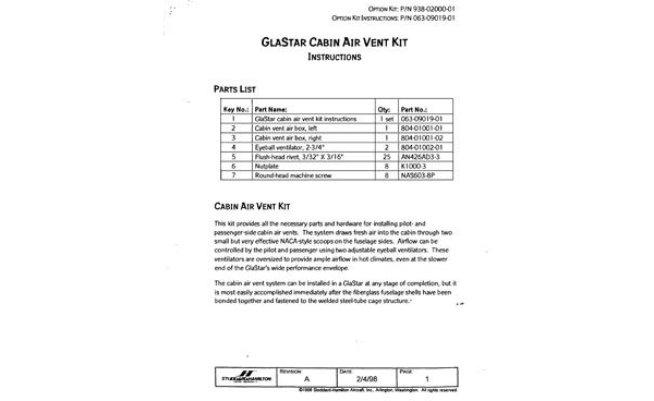 063-09019-01 GlaStar Cabin Air Vent Kit Instructions