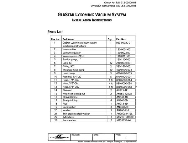 063-09020-01 GlaStar Lycoming Vacuum System Installation Instructions