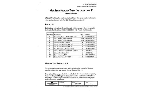 063-09037-01 GlaStar Header Tank Installation Kit Instructions