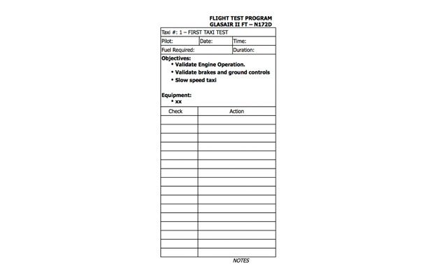 Flight Test Cards - Glasair II FT (Dave McDonald)