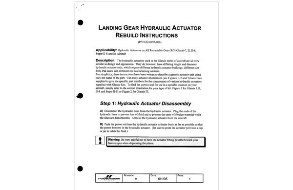 632-0195-006 Landing Gear Hydraulic Actuator Rebuild Instructions - All RG Glasairs