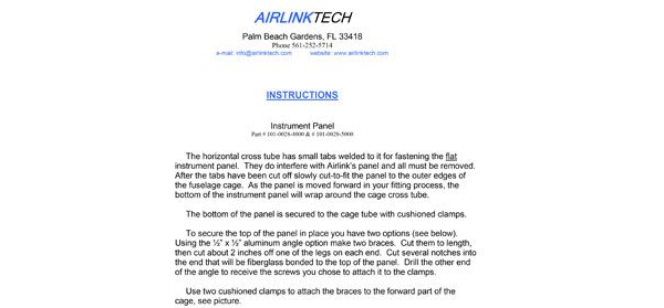 Airlink GlaStar Instrument Panel Instructions 101-0028-4000