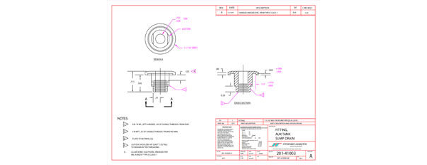 201-41003-01-201-41004-01 Auxilary Fuel Tank Sump Drain Fitting CAD Drawing rev A