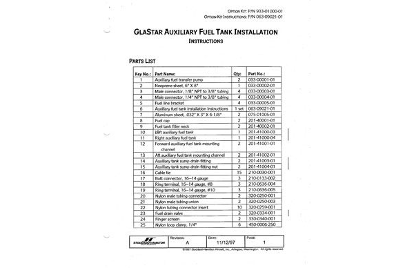 063-09040-01 GlaStar Aluminum Auxiliary Fuel Tank Installation