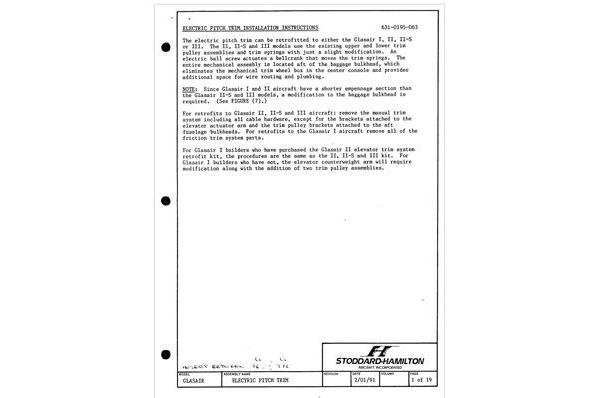 631-0195-063 Glasair Electric Pitch Trim Installation Instructions