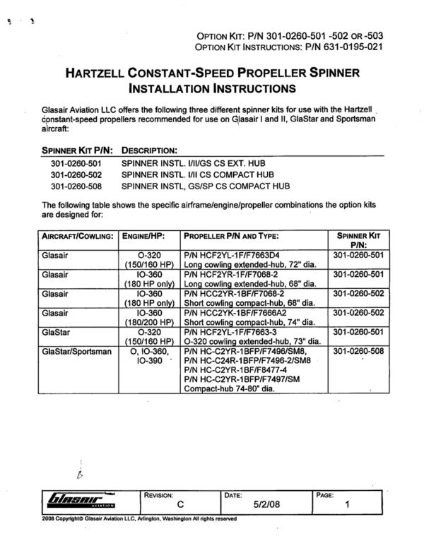 631-0195-021 Hartzell Constant Speed Propeller Spinner Installation