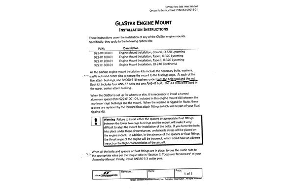 063-09015-01 GlaStar Engine Mount Installation Instructions