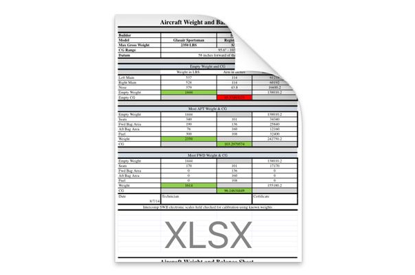 Sportsman Weight and Balance Sheet Sample (J Tunnel)