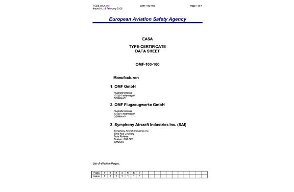 Symphony OMF-100-160 EASA Type Certificate Data Sheet