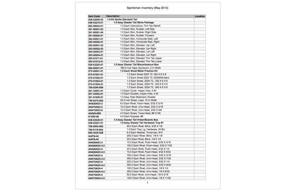 Sportsman Inventory List