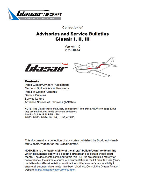 Collection of Advisories and Service Bulletins for Glasair I, II, III