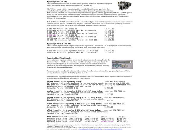 GlaStar & Sportsman Engines and Props info from Glasair Aviation