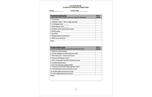 Glasair II Annual Condition Inspection Checklist (Tony H.)