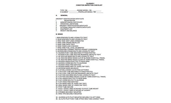 Glasair II Condition Inspection Checklist (A. Rockwell)