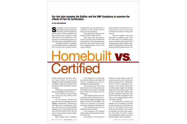 Kitplanes - Homebuilt vs Certified, August 2004