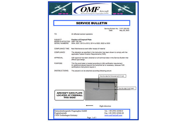 OMF Symphony Service Bulletin 1107/0001R2
