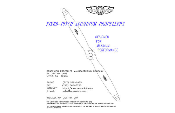Sensenich Fixed-Pitch Aluminum Propellers Installation Guide