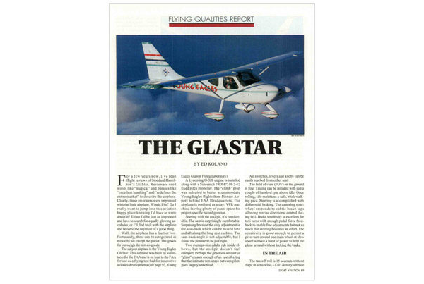 Sport-Aviation GlaStar Flying Qualities Report 0498