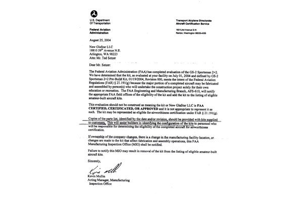Sportsman FAA Evaluation Letter