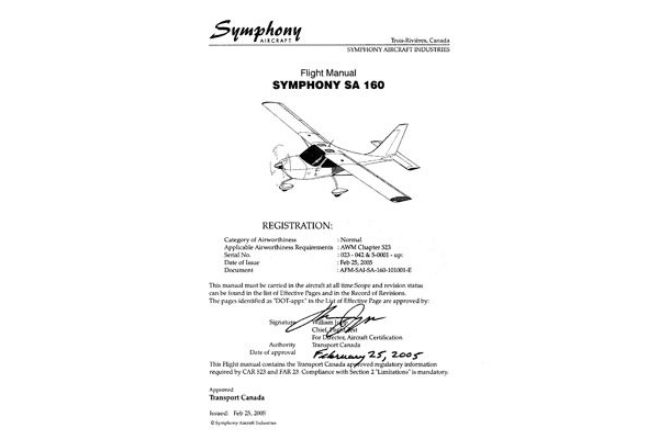 Symphony SA 160 Flight Manual (POH)