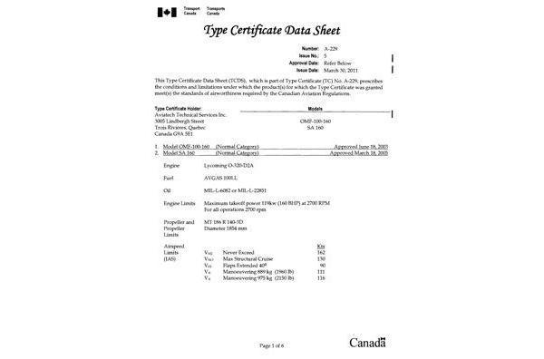 OMF/SAI Symphony Type Certificate Data Sheet - Transport Canada