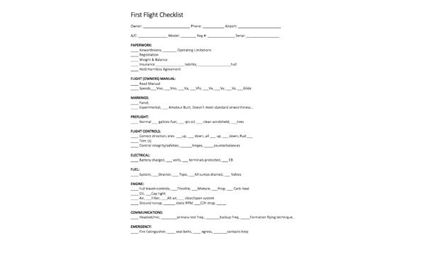 First Flight Checklist - GlaStar (Tim Johnson)