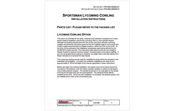 063-09049-01 Sportsman Lycoming Cowling Installation