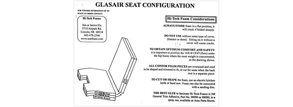 Glasair Seat Foam Configuration