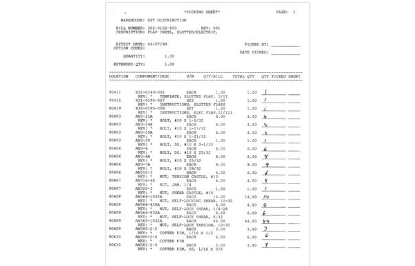 302-0102-503 Slotted Flap Parts List