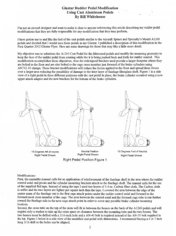 GlaStar Rudder Pedal Modification to Improve Geometry