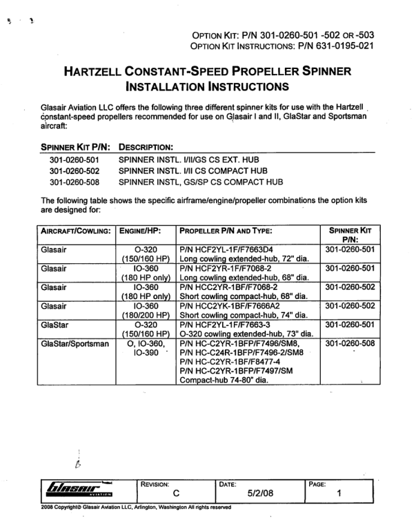 631-0195-021 Hartzell Constant Speed Propeller Spinner Installation