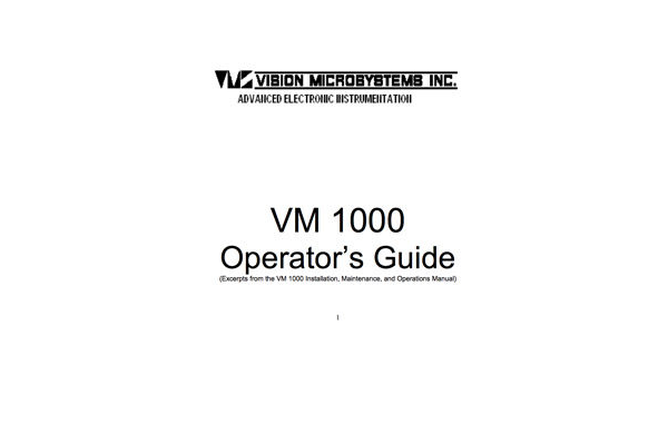 Vision Microsystems Inc. VM 1000 Operator's Guide